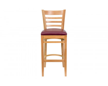 BLNK HERCULES Series Natural Wood Ladder Back Restaurant Bar Stool with Vinyl Seat - Burgundy