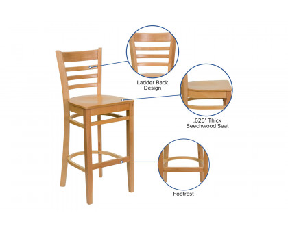 BLNK HERCULES Series Natural Wood Ladder Back Restaurant Bar Stool