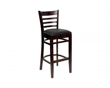 BLNK HERCULES Series Walnut Wood Ladder Back Restaurant Bar Stool with Vinyl Seat - Black