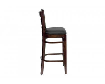 BLNK HERCULES Series Walnut Wood Ladder Back Restaurant Bar Stool with Vinyl Seat - Black