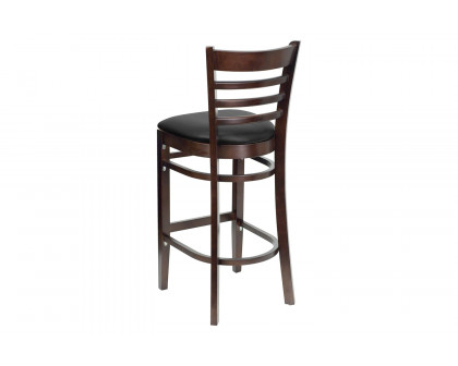 BLNK HERCULES Series Walnut Wood Ladder Back Restaurant Bar Stool with Vinyl Seat - Black