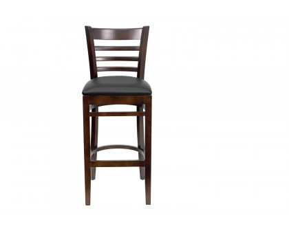 BLNK HERCULES Series Walnut Wood Ladder Back Restaurant Bar Stool with Vinyl Seat - Black