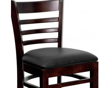 BLNK HERCULES Series Walnut Wood Ladder Back Restaurant Bar Stool with Vinyl Seat - Black