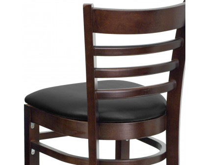 BLNK HERCULES Series Walnut Wood Ladder Back Restaurant Bar Stool with Vinyl Seat - Black