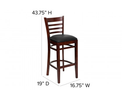 BLNK HERCULES Series Walnut Wood Ladder Back Restaurant Bar Stool with Vinyl Seat - Black