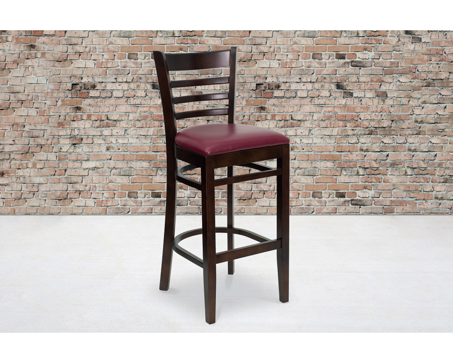 BLNK HERCULES Series Walnut Wood Ladder Back Restaurant Bar Stool with Vinyl Seat