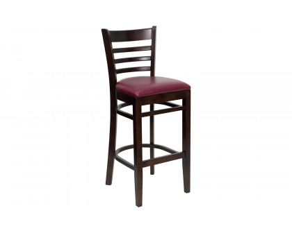 BLNK HERCULES Series Walnut Wood Ladder Back Restaurant Bar Stool with Vinyl Seat