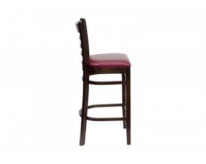 BLNK HERCULES Series Walnut Wood Ladder Back Restaurant Bar Stool with Vinyl Seat - Burgundy