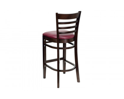 BLNK HERCULES Series Walnut Wood Ladder Back Restaurant Bar Stool with Vinyl Seat - Burgundy