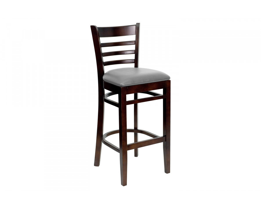 BLNK HERCULES Series Wood Ladder Back Restaurant Bar Stool with Custom Upholstered Seat - Walnut