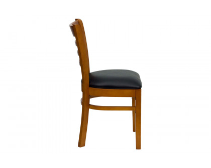 BLNK HERCULES Series Cherry Wood Ladder Back Restaurant Chair with Vinyl Seat - Black