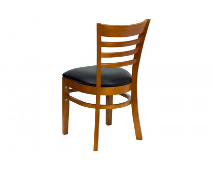 BLNK HERCULES Series Cherry Wood Ladder Back Restaurant Chair with Vinyl Seat - Black