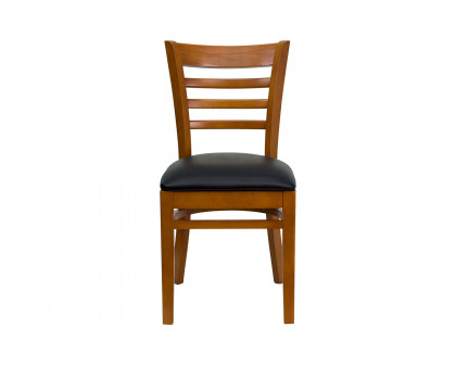 BLNK HERCULES Series Cherry Wood Ladder Back Restaurant Chair with Vinyl Seat - Black