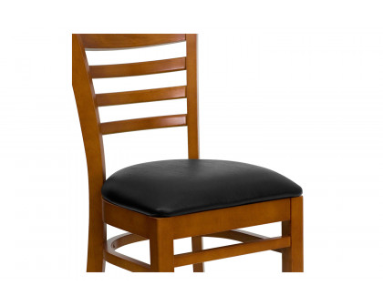 BLNK HERCULES Series Cherry Wood Ladder Back Restaurant Chair with Vinyl Seat - Black