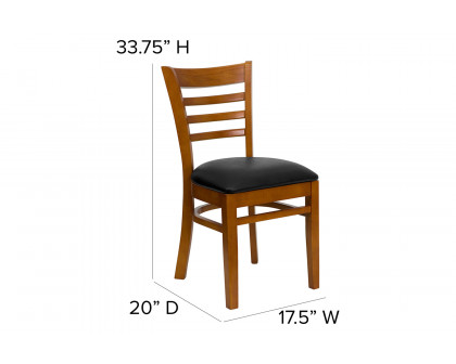 BLNK HERCULES Series Cherry Wood Ladder Back Restaurant Chair with Vinyl Seat - Black