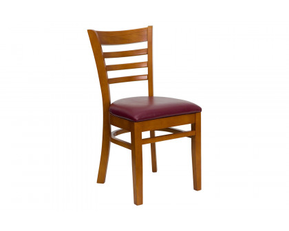 BLNK HERCULES Series Cherry Wood Ladder Back Restaurant Chair with Vinyl Seat - Burgundy