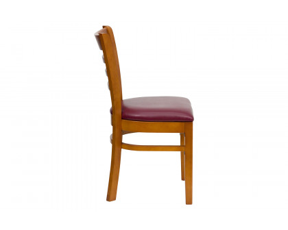 BLNK HERCULES Series Cherry Wood Ladder Back Restaurant Chair with Vinyl Seat - Burgundy