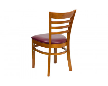 BLNK HERCULES Series Cherry Wood Ladder Back Restaurant Chair with Vinyl Seat - Burgundy