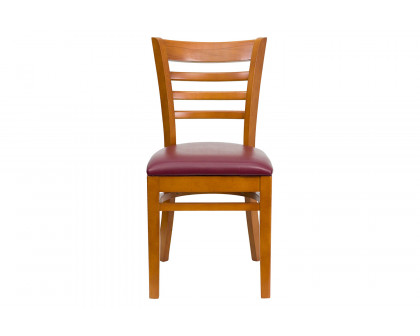 BLNK HERCULES Series Cherry Wood Ladder Back Restaurant Chair with Vinyl Seat - Burgundy