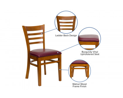 BLNK HERCULES Series Cherry Wood Ladder Back Restaurant Chair with Vinyl Seat - Burgundy