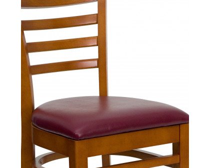 BLNK HERCULES Series Cherry Wood Ladder Back Restaurant Chair with Vinyl Seat - Burgundy