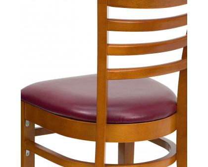 BLNK HERCULES Series Cherry Wood Ladder Back Restaurant Chair with Vinyl Seat - Burgundy