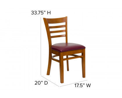 BLNK HERCULES Series Cherry Wood Ladder Back Restaurant Chair with Vinyl Seat - Burgundy