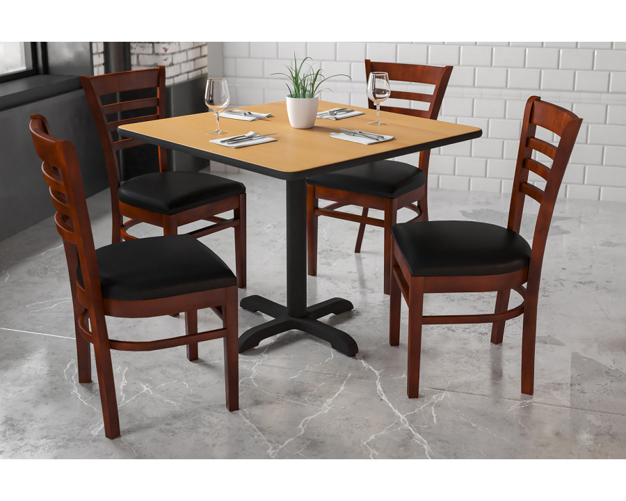 BLNK HERCULES Series Mahogany Wood Ladder Back Restaurant Chair with Vinyl Seat