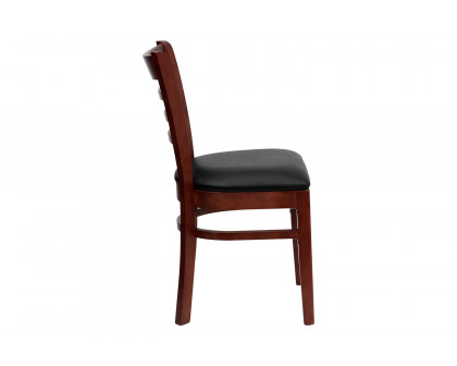 BLNK HERCULES Series Mahogany Wood Ladder Back Restaurant Chair with Vinyl Seat - Black