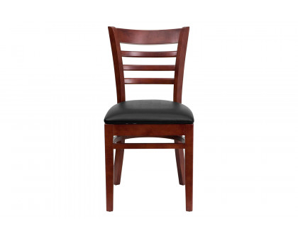 BLNK HERCULES Series Mahogany Wood Ladder Back Restaurant Chair with Vinyl Seat - Black