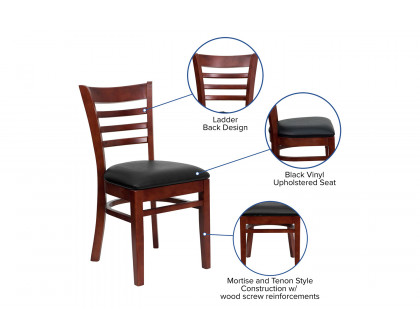 BLNK HERCULES Series Mahogany Wood Ladder Back Restaurant Chair with Vinyl Seat - Black