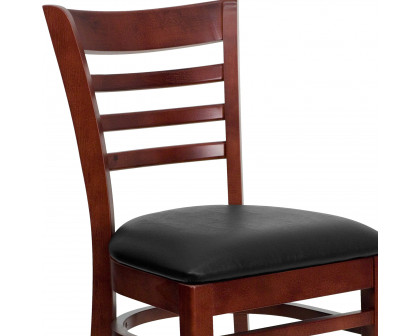 BLNK HERCULES Series Mahogany Wood Ladder Back Restaurant Chair with Vinyl Seat - Black