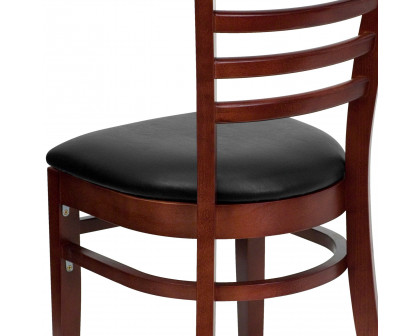 BLNK HERCULES Series Mahogany Wood Ladder Back Restaurant Chair with Vinyl Seat - Black