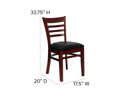 BLNK HERCULES Series Mahogany Wood Ladder Back Restaurant Chair with Vinyl Seat - Black