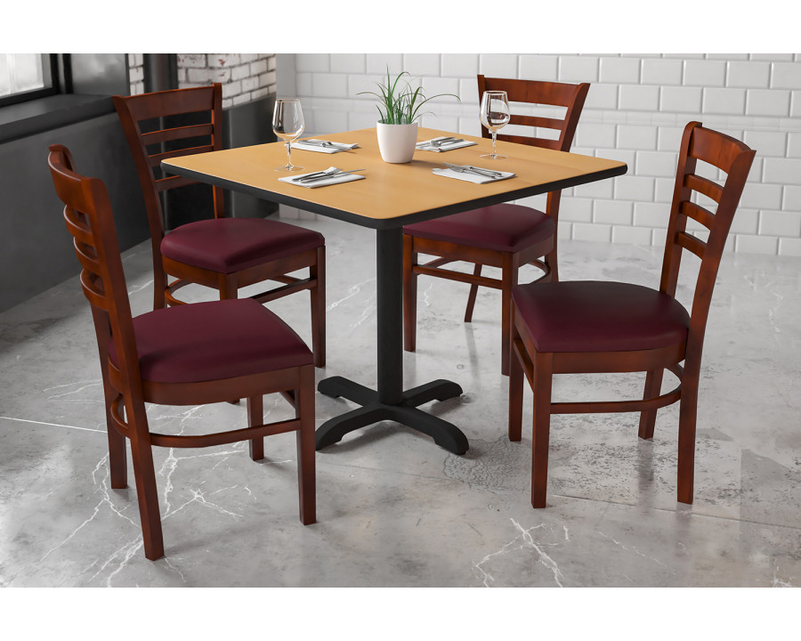 BLNK HERCULES Series Mahogany Wood Ladder Back Restaurant Chair with Vinyl Seat - Burgundy