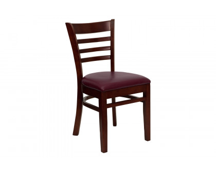 BLNK HERCULES Series Mahogany Wood Ladder Back Restaurant Chair with Vinyl Seat - Burgundy