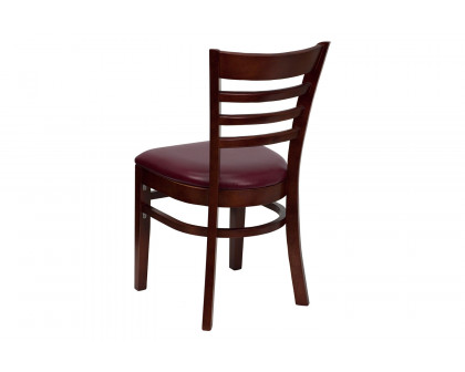 BLNK HERCULES Series Mahogany Wood Ladder Back Restaurant Chair with Vinyl Seat - Burgundy