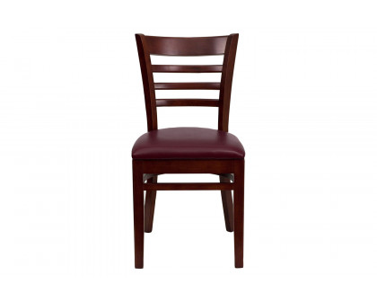 BLNK HERCULES Series Mahogany Wood Ladder Back Restaurant Chair with Vinyl Seat - Burgundy