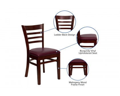 BLNK HERCULES Series Mahogany Wood Ladder Back Restaurant Chair with Vinyl Seat - Burgundy