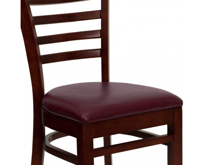 BLNK HERCULES Series Mahogany Wood Ladder Back Restaurant Chair with Vinyl Seat - Burgundy