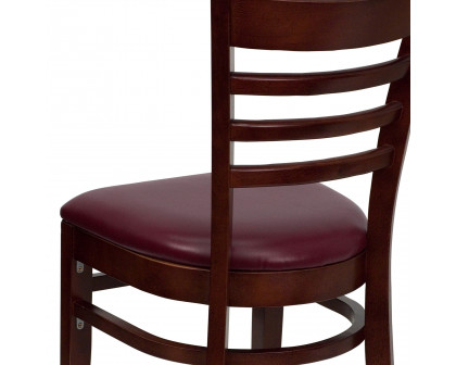 BLNK HERCULES Series Mahogany Wood Ladder Back Restaurant Chair with Vinyl Seat - Burgundy