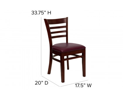 BLNK HERCULES Series Mahogany Wood Ladder Back Restaurant Chair with Vinyl Seat - Burgundy