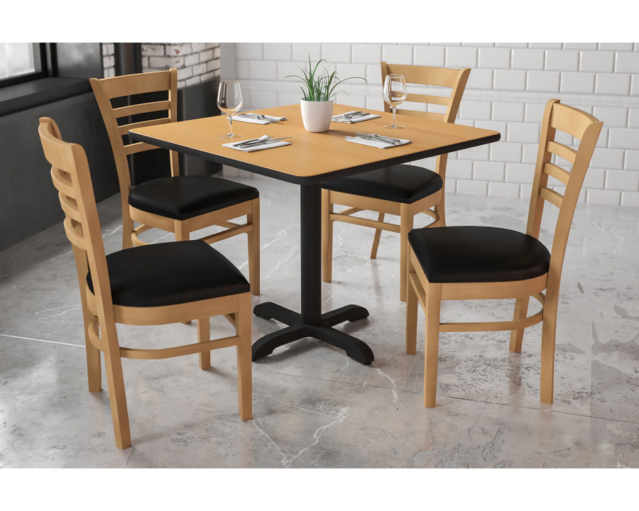 BLNK - HERCULES Series Natural Wood Ladder Back Restaurant Chair with Vinyl Seat