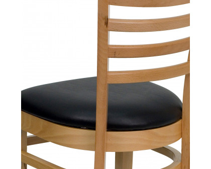 BLNK - HERCULES Series Natural Wood Ladder Back Restaurant Chair with Vinyl Seat