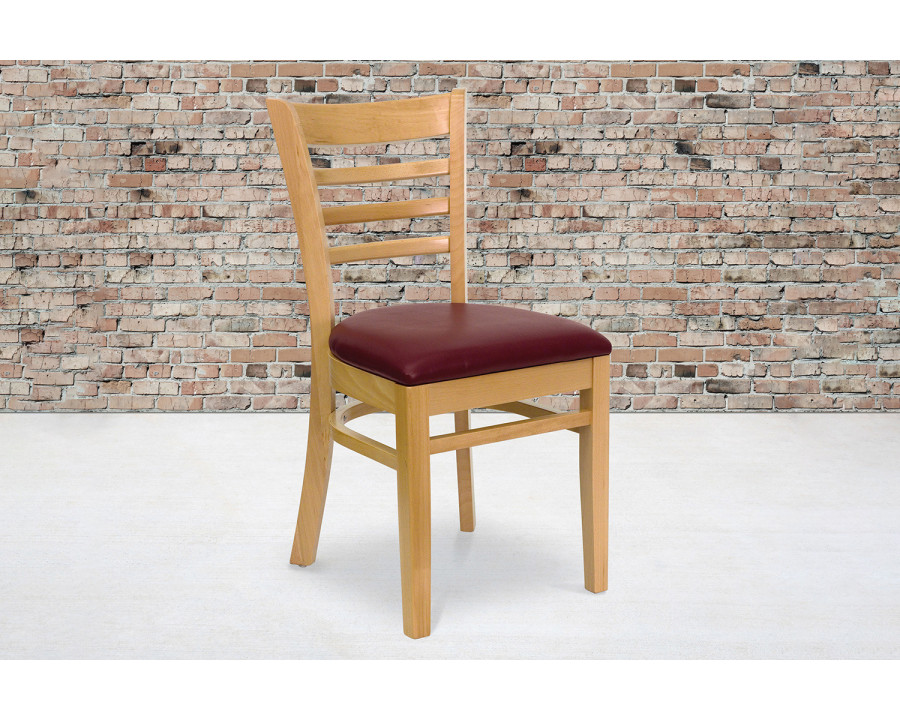 BLNK - HERCULES Series Walnut Wood Ladder Back Natural Restaurant Chair with Vinyl Seat