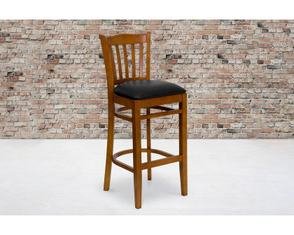 BLNK HERCULES Series Cherry Wood Vertical Slat Back Restaurant Bar Stool with Vinyl Seat