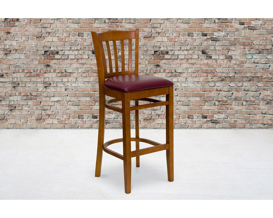 BLNK HERCULES Series Cherry Wood Vertical Slat Back Restaurant Bar Stool with Vinyl Seat