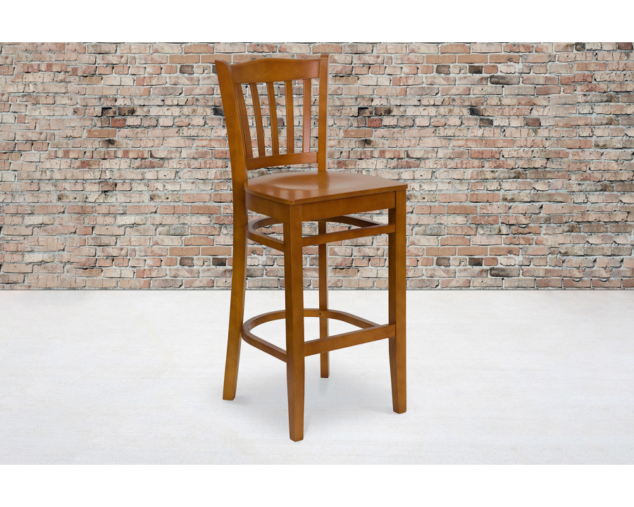 BLNK - HERCULES Series Cherry Wood Vertical Slat Back Restaurant Bar Stool