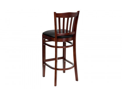 BLNK HERCULES Series Mahogany Wood Vertical Slat Back Restaurant Bar Stool with Vinyl Seat - Black