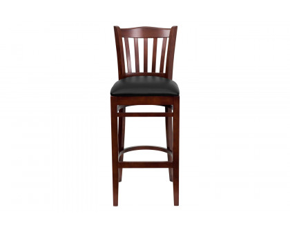 BLNK HERCULES Series Mahogany Wood Vertical Slat Back Restaurant Bar Stool with Vinyl Seat - Black